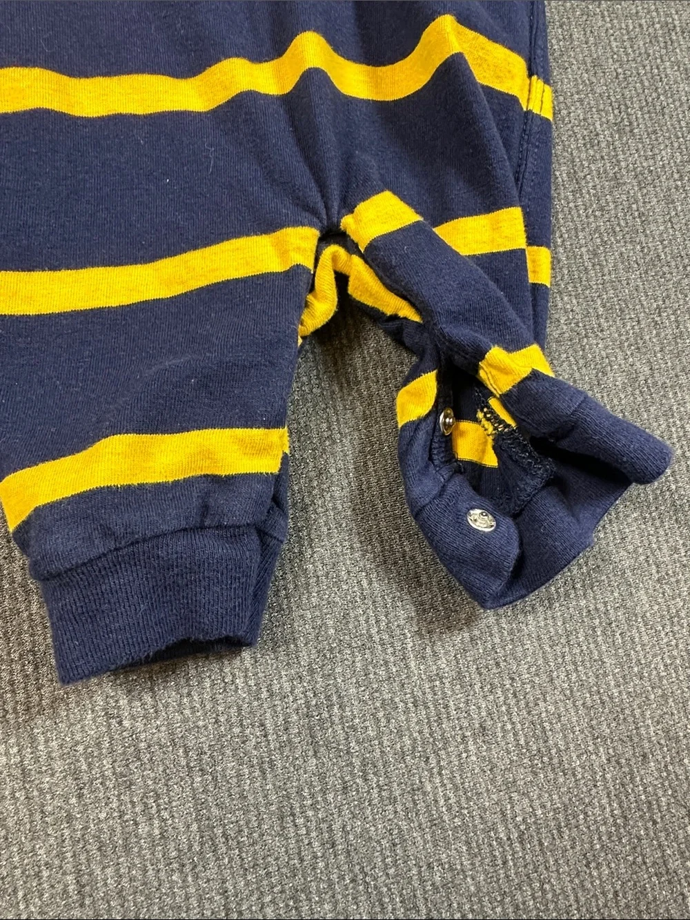 Ralph Lauren Baby Romper One-Piece Hooded Rugby Navy Yellow Stripe Size 3 Months